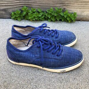 UGG Australia Hally Canvas Shoes Women's 7.5 Blue Lace Up 1002640 Sherpa Heel​
